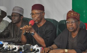 National Chairman, All Progressives Congress, Chief John Odigie-Oyegun with the microphone