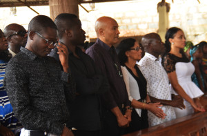 From left: Dr Cyril Oshiomhole, Adams Oshiomhole (Jnr), Mr and Mrs Jesus Fortes, (the Governor's in-laws) Governor Adams Oshiomhole and his wife Iara Oshiomhole at a Thanksgiving Mass held at the Immaculate Conception Cathedral, Auchi, on Sunday, to thank God for the success of their wedding ceremony.