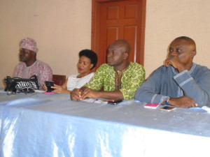 National Zonal Secretary of the NUJ, Comrade Eddy Ogude,Chairman of Council, Edo NUJ, Comrade Desmond Agbama and others at the declaration of intent to contest NUJ Presidency.