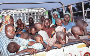 some of the women and children rescued from the Islamist fighters in Sambisa Forest