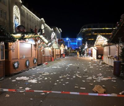 A view of the cordoned-off Christmas market after an incident in Magdeburg, Germany, on Friday December 20. Heiko Rebsch/dpa/AP